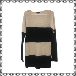 Black and white striped oversized knit sweater.